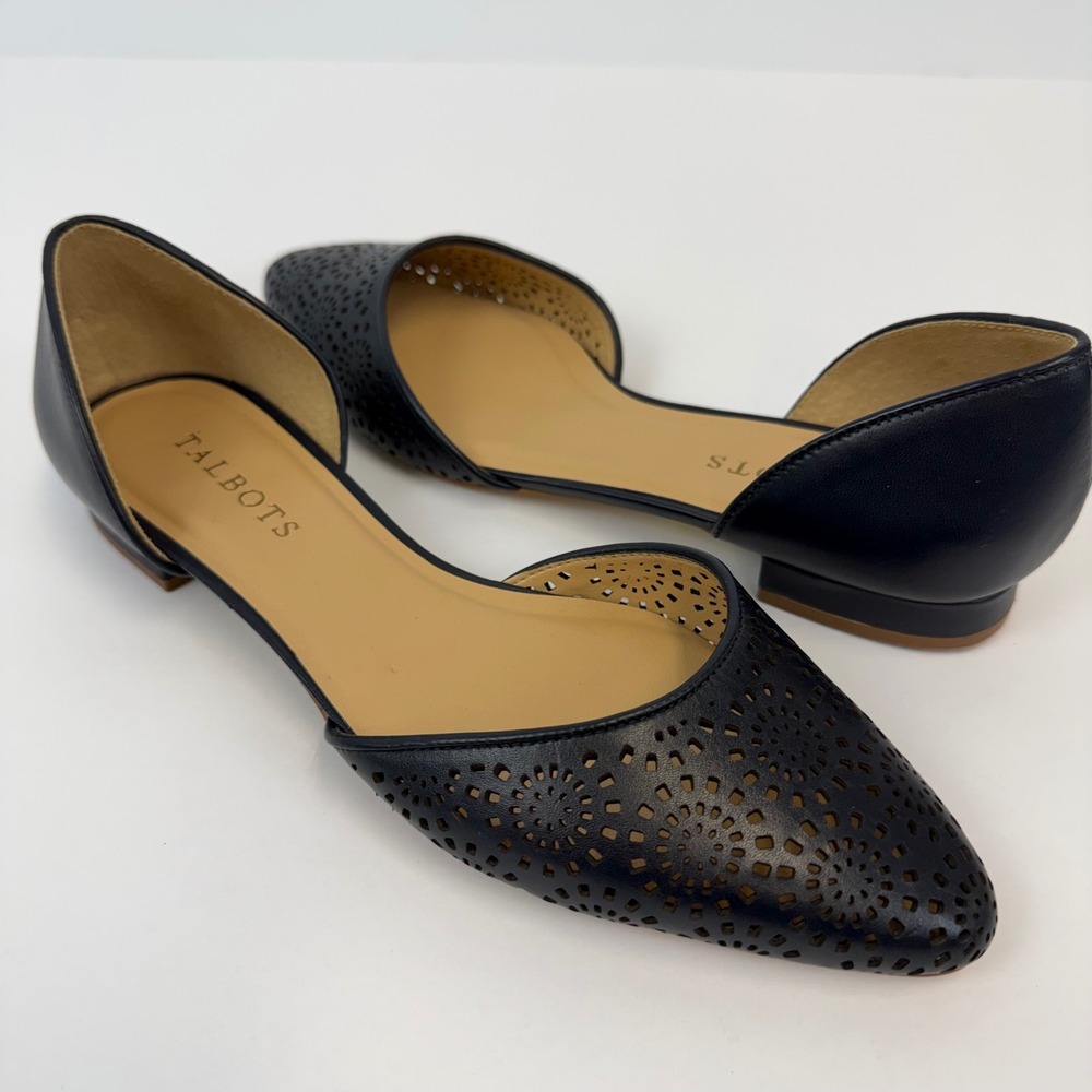 Talbots Black Leather D'Orsay Flats Perforated Pointed Toe 7M